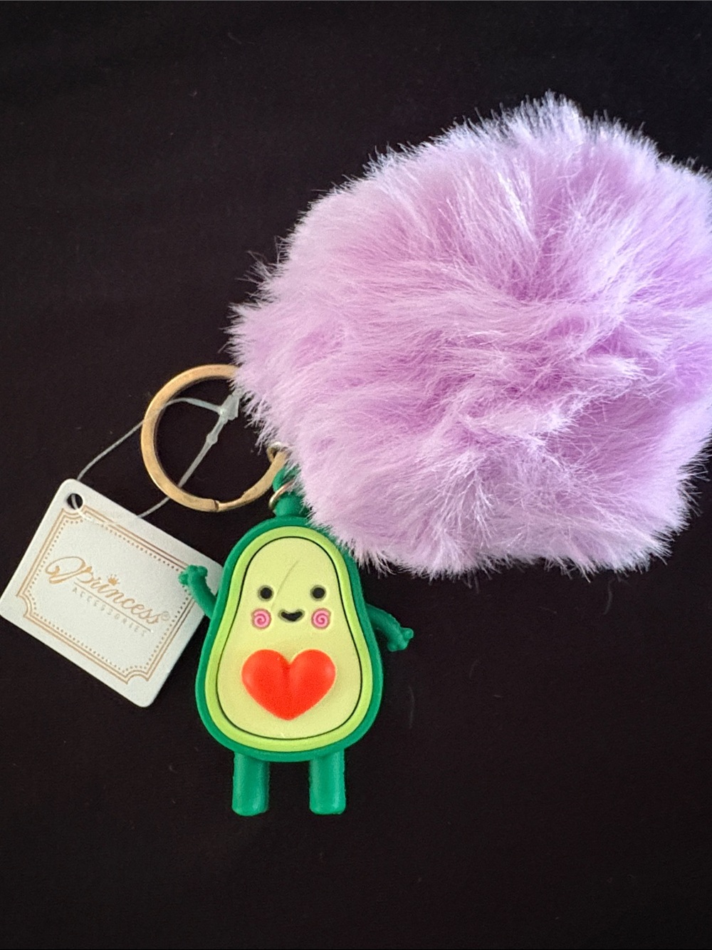 Cute Avocado Keychain Bag Charm with Lavender Pom Pom